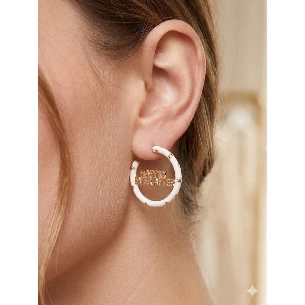 Disney BaubleBar Mickey Happily Ever After Hoop Earrings Bridal White‎ Gold NEW